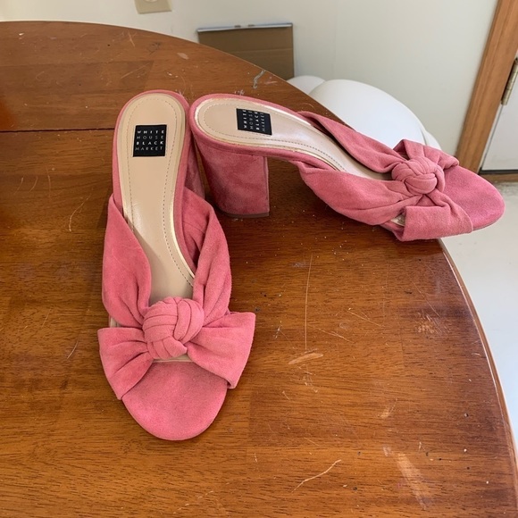 WHBM  knot strap heels slides sandals callie pink size 7 3 in block heel - Picture 1 of 9